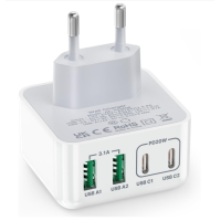 USB C Charger, 40 W 4 Ports Multiple Charger, Quick Charger PD 3.0 Power Adapter with USB-C USB-A USBC Power Supply for iPhone 15 14 Pro Max 13 12 11 Mini SE XS XR 8, iPad, Samsung, Mobile